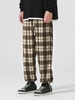 Pantalon de Jogging Motif à Carreaux à Cordon Streetwear M Café