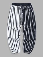 Pantalon de Jogging Rayé en Blocs de Couleurs avec Poche L Noir