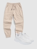 Pantalon de Jogging Respirant Multi-Poches en Couleur Unie et Baskets à Lacets Taille unique Café lumière