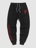 Pantalon de Jogging Rose et Lettre Brodées à Cordon S Noir