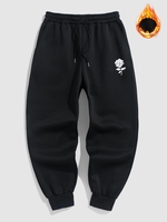Pantalon de Jogging Rose Graphique à Doublure en Laine avec Poches M Noir