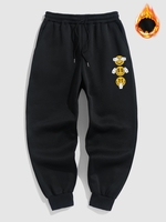 Pantalon de Jogging Thermique Graphique à Doublure en Laine S Noir