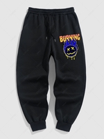 Pantalon de Jogging Thermique Lettre Graphique à Doublure en Laine L Noir