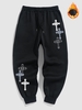 Pantalon de Jogging Thermique Motif de Croix à Doublure en Laine L Noir