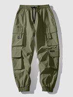 Pantalon de Jongging Cargo Techwear avec Multi-Poches à Rabat à Cordon 2xl Vert profond