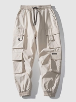 Pantalon de Jongging Cargo Techwear avec Multi-Poches à Rabat à Cordon L Kaki
