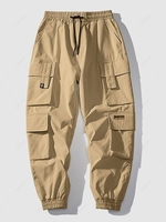 Pantalon de Jongging Cargo Techwear avec Multi-Poches à Rabat à Cordon S Café