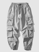 Pantalon de Jongging Cargo Techwear avec Multi-Poches à Rabat à Cordon Xl Gris clair