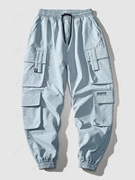 Pantalon de Jongging Cargo Techwear avec Multi-Poches à Rabat à Cordon Xs Bleu clair