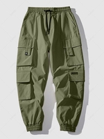 Pantalon de Jongging Cargo Techwear avec Multi-Poches à Rabat à Cordon Xs Vert profond