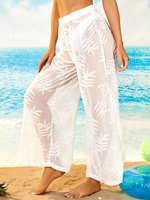 Pantalon de Plage Lâche Feuille en Mousseline Transparente S Blanc