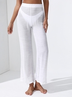 Pantalon de Plage Palazzo Semi Transparent à Jambe Large Taille unique Blanc