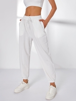 Pantalon de Sport à Pieds Etroits en Couleur Unie Pour Femme M Blanc