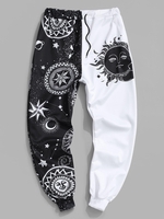 Pantalon de Sport Bicolore à Imprimé Etoile Lune et Soleil Esthétique Y2K 2xl Blanc