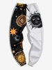 Pantalon de Sport Bicolore à Imprimé Etoile Lune et Soleil Esthétique Y2K 2xl Noir
