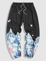 Pantalon de Survêtement à Imprimé Fleurs et Montagne 4xl Noir