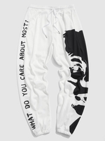 Pantalon de Survêtement à Imprimé Lettre Graphique 4xl Blanc