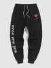 Pantalon de Survêtement à Imprimé Roses et Inscriptions avec Cordon de Serrage L Noir