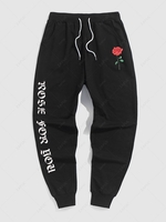Pantalon de Survêtement à Imprimé Roses et Inscriptions avec Cordon de Serrage L Noir