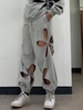 Pantalon de Survêtement avec Cordon de Serrage Découpes en Forme de Fleurs et Poches S Gris