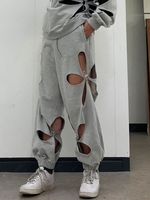 Pantalon de Survêtement avec Cordon de Serrage Découpes en Forme de Fleurs et Poches S Gris