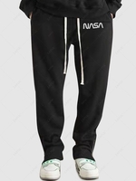 Pantalon de Survêtement Lettre avec Zip à Côté M Noir