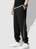 Pantalon de Survêtement Semi-transparent Rayé en Blocs de Couleurs à Cordon L Noir