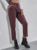 Pantalon Denim Rétro Droit en Couleur Unie avec Poches S Café profond