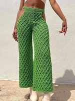 Pantalon Droit Ajouré à Taille Au Crochet L Vert