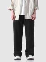 Pantalon Droit avec Poche en Velours Côtelé à Cordon Xs Noir