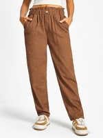 Pantalon Droit avec Poche en Velours Côtelé à Volants L Café