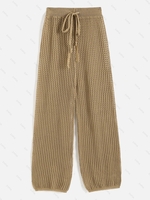 Pantalon Droit Bohème au Crochet à Cordon Taille unique Café lumière