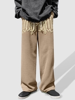 Pantalon Droit Lettre Graphique Texturé à Cordon S Brun