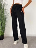 Pantalon Droit Plissé à Taille Haute M Noir