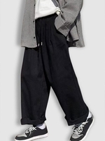 Pantalon Droit Plissé avec Cordon L Noir