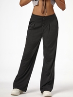 Pantalon Droit Plissé avec Poches L Noir