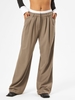 Pantalon Droit Plissé Bicolore à Taille Haute L Café