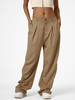 Pantalon Droit Plissé en Couleur Unie L Café