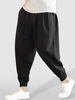 Pantalon en Couleur Unie à Pieds Etroits avec Poche à Cordon S Noir