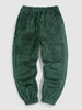 Pantalon en Tissu Duveteux Fourré en Couleur Unie à Pieds Etroits L Vert profond