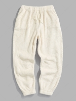 Pantalon en Tissu Duveteux Fourré en Couleur Unie à Pieds Etroits M Blanc