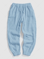 Pantalon en Tissu Duveteux Fourré en Couleur Unie à Pieds Etroits M Bleu clair
