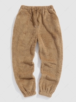 Pantalon en Tissu Duveteux Fourré en Couleur Unie à Pieds Etroits M Café