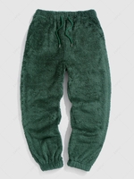Pantalon en Tissu Duveteux Fourré en Couleur Unie à Pieds Etroits M Vert profond