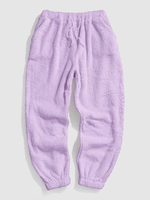 Pantalon en Tissu Duveteux Fourré en Couleur Unie à Pieds Etroits Xxl Violet clair