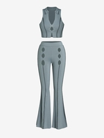 Pantalon Evasé Découpé Côtelé M Gris