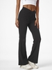Pantalon Evasé en Couleur Unie à Taille V L Noir
