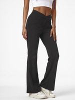 Pantalon Evasé en Couleur Unie à Taille V L Noir