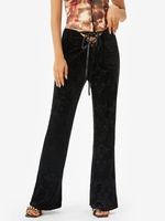 Pantalon Evasé en Couleur Unie en Jacquard à Lacets L Noir