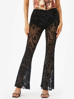 Pantalon Evasé en Maille Transparente M Noir